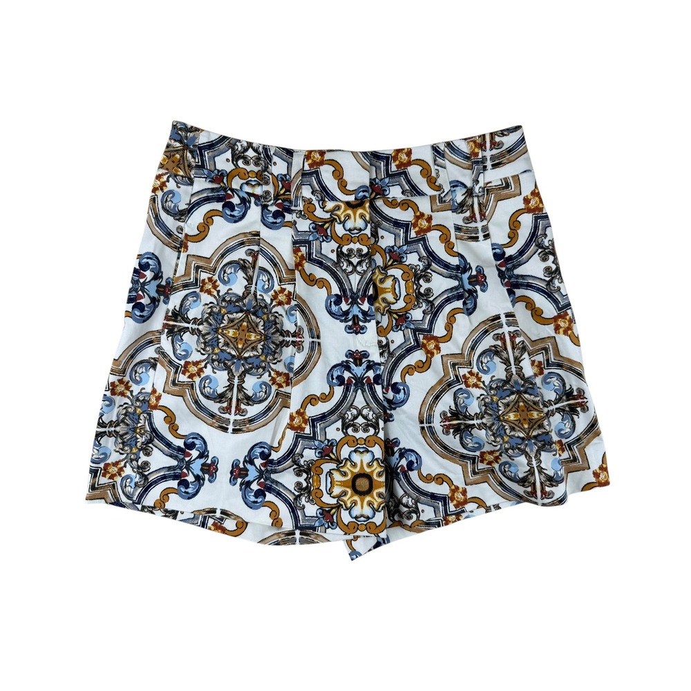 Mediterranean Tile Print Shorts Cotton Medallion 4 White House Black Market